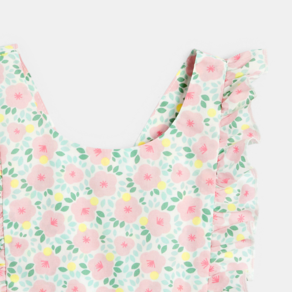 جمبسوت قصيرة بنقشة الزهور، باللون الوردي للفتيات الصغيرات